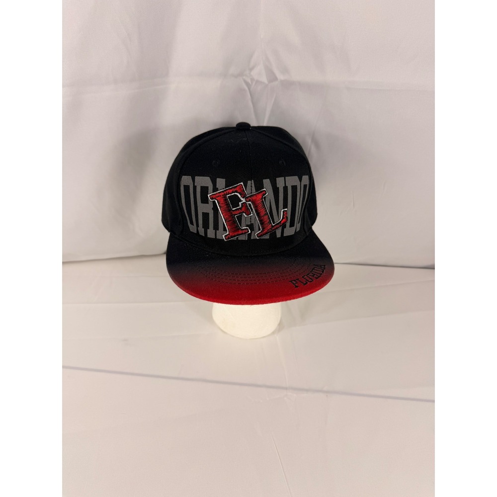 Classic Fit Orlando Florida Snapback Hat OSFA Black Red Ombre Fade Brim FL Cap